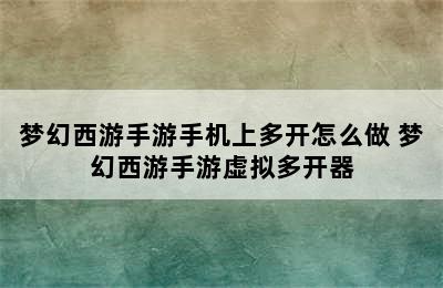 梦幻西游手游手机上多开怎么做 梦幻西游手游虚拟多开器